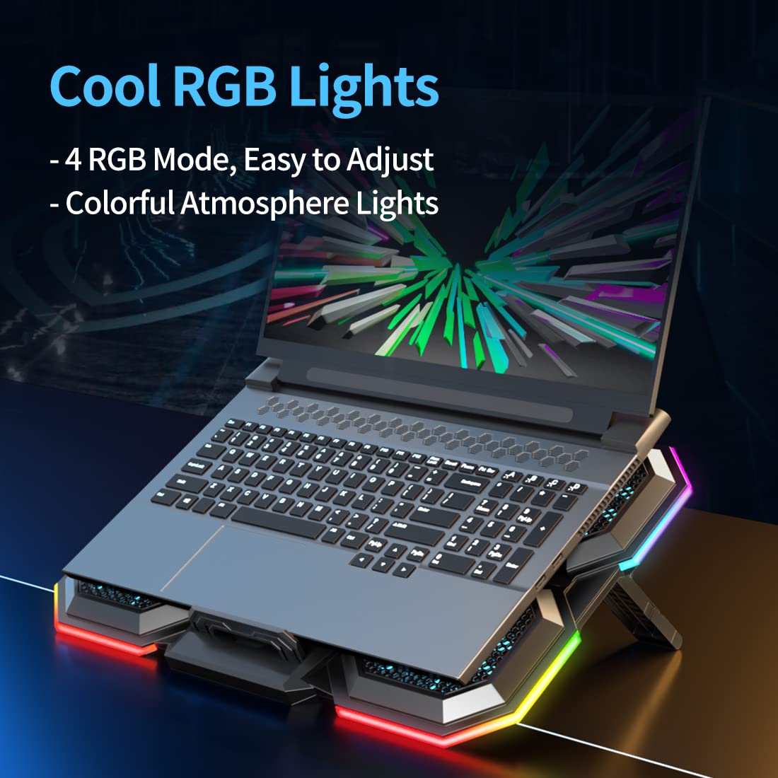 Liangstar Laptop Cooling Pad Gaming Laptop Cooler, Laptop Fan Cooling Stand With 6 Quiet Fans For 15.6 17.3 Inch, 7 Height Adjus